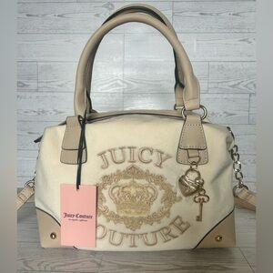 Juicy Couture Cream Embroidered Satchel with Gold Charm - NWT